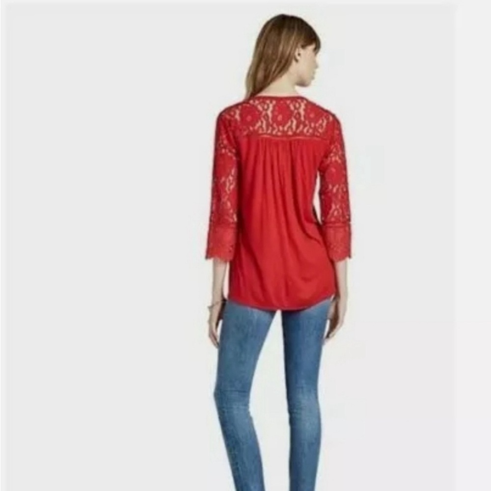 Lucky Brand Lace Mix 3/4 Length Sleeve size XS Top - Picture 2 of 16